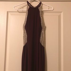 Maroon beaded prom dress